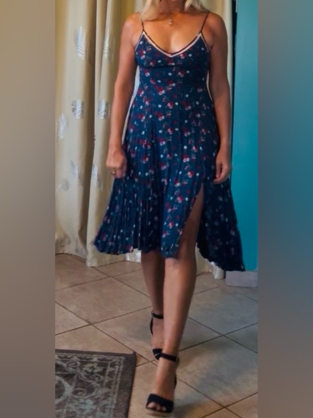 Lulu's Blue Floral Slip Midi Dress with Delicate Floral Accents - Picture 7 of 12